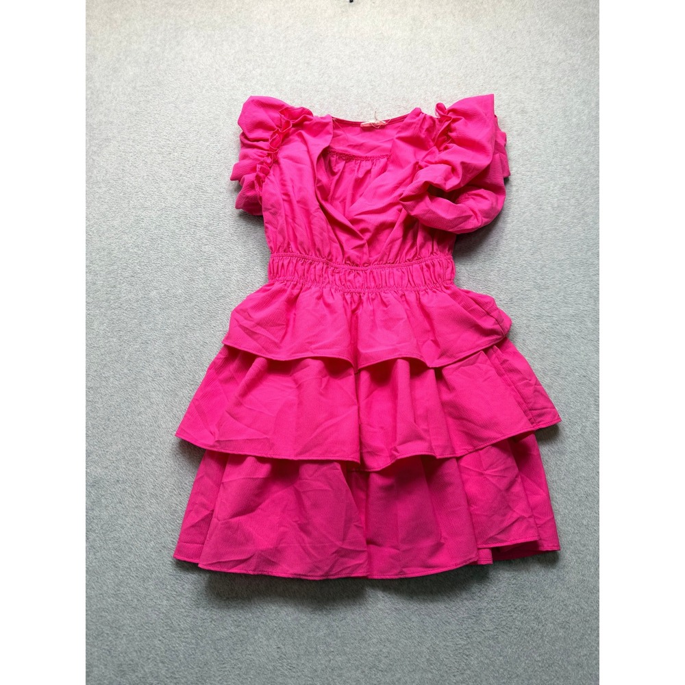 Entro Hot Pink Ruffle Tiered Mini Dress Smocked Waist D20903 Small